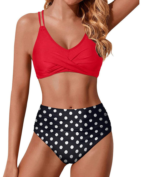 Damen Hochtailliertes Bikini-Set mit gerafftem Oberteil EB