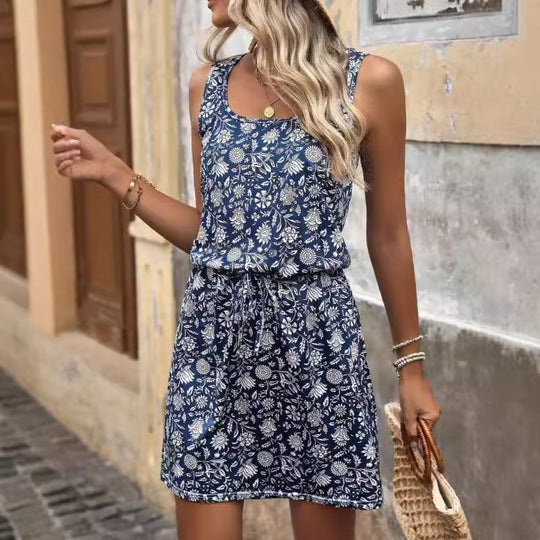 Damen Freizeitkleid mit floralem Muster und elastischem Bund EB