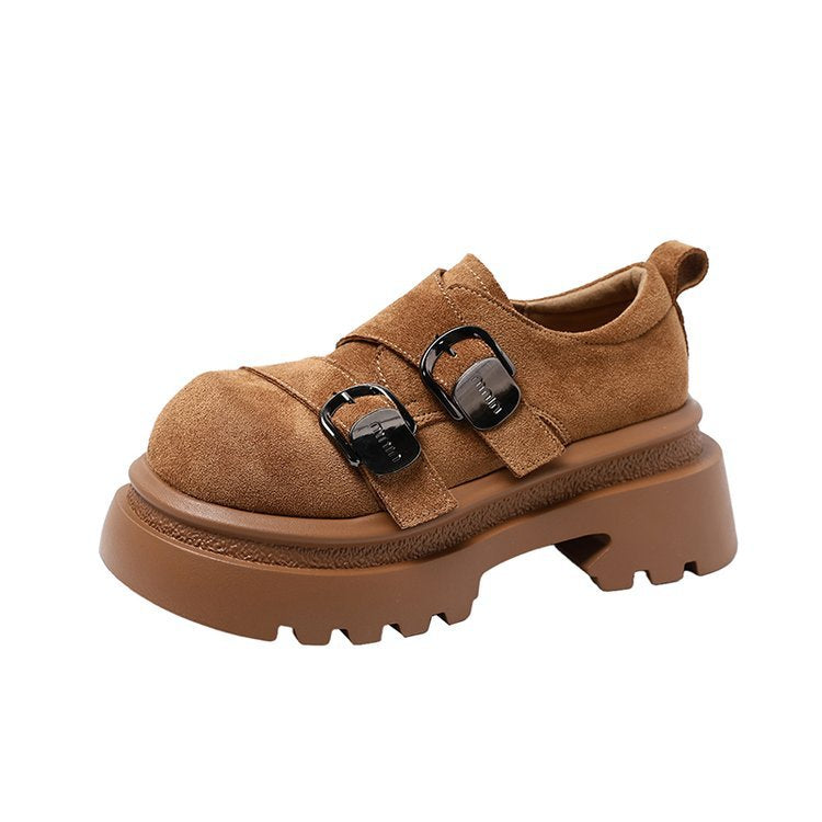Damen modische Schnürschuhe mit klobiger Gummisohle und auffälligen Schnallen EB