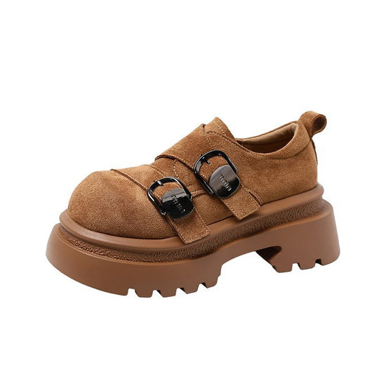 Damen modische Schnürschuhe mit klobiger Gummisohle und auffälligen Schnallen EB