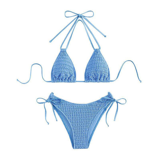 Damen Dreieck-Bikini mit verstellbaren Bindebändern und trendy Häkel-Design EB