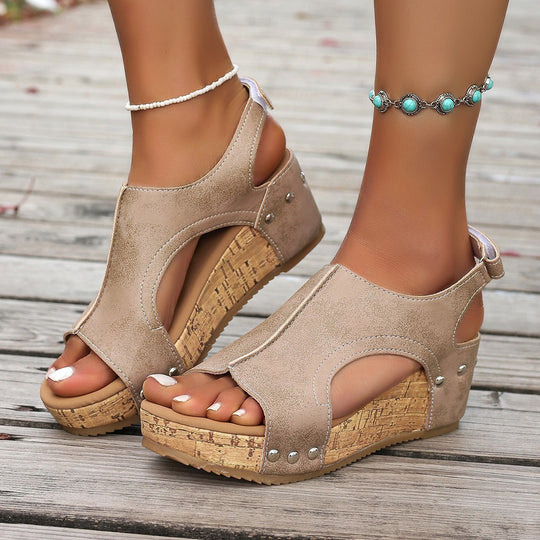 Damen Keil-Sandalen mit modischem Korkdesign und verstellbarem Riemen EB