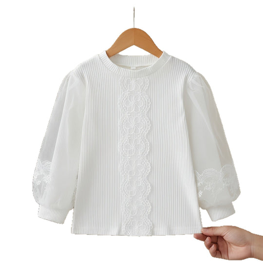 Damen schicke Bluse mit voluminösen Tüllärmeln EB