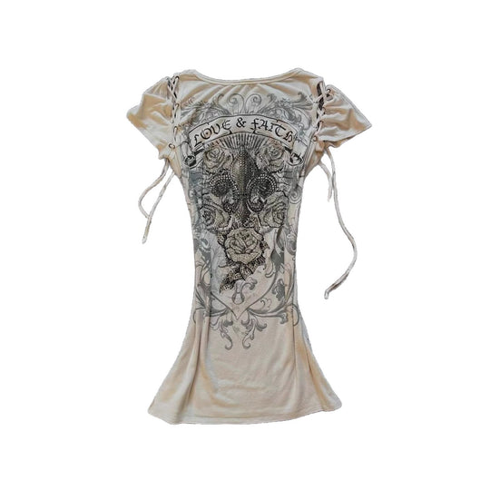 Damen Elegantes T-Shirt mit dekorativen Schnürdetails EB