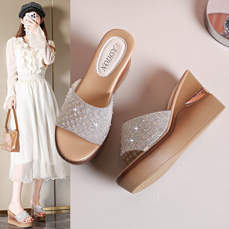 Damen glamouröse Plateausandalen mit zierlicher Strassverzierung EB