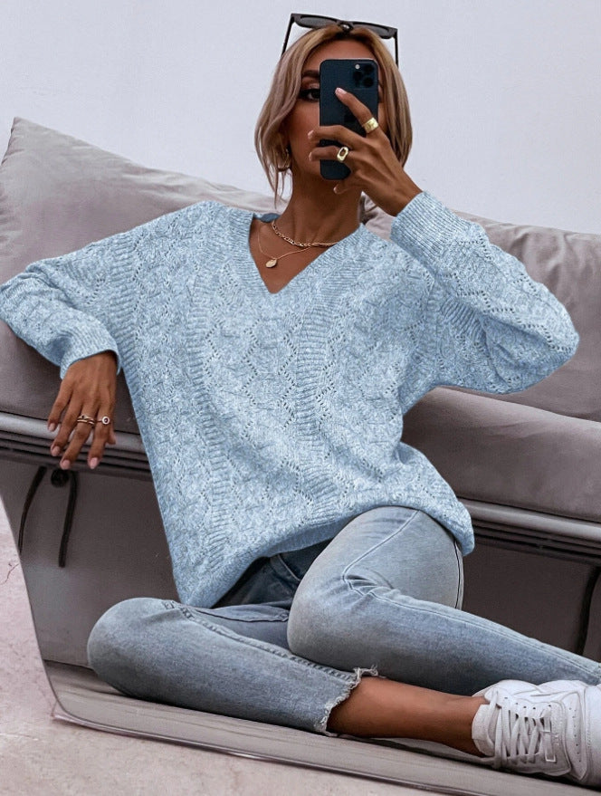 Damen Strickpullover mit V-Ausschnitt und lockerer Passform EB