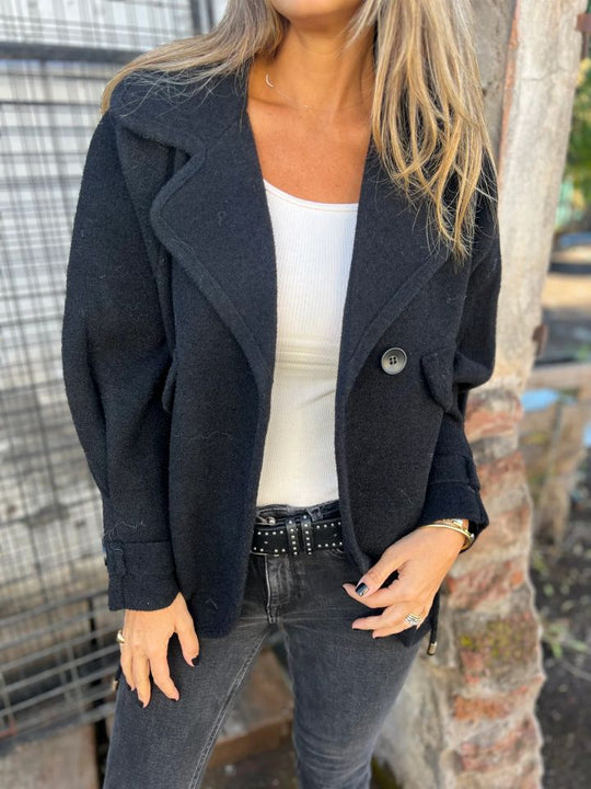 Damen Lässige Oversized-Jacke mit stylischem Kragen und Knopfverschluss EB