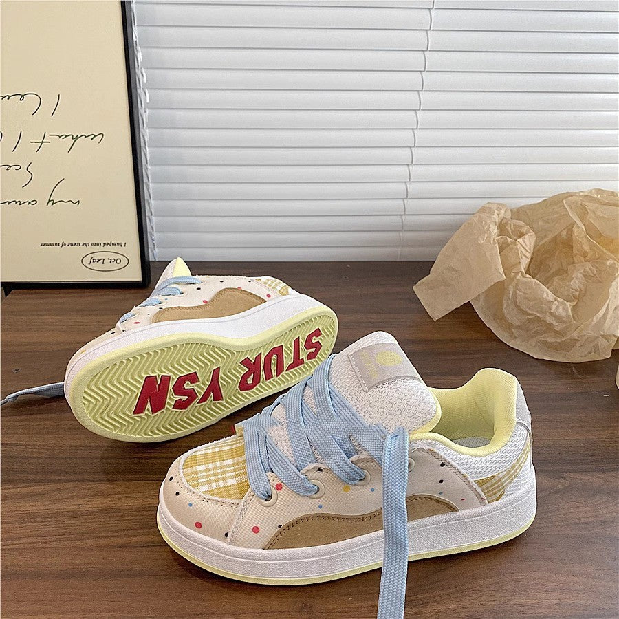 Damen Sportliche Sneakers mit buntem Karomuster und gepolsterter Innensohle EB