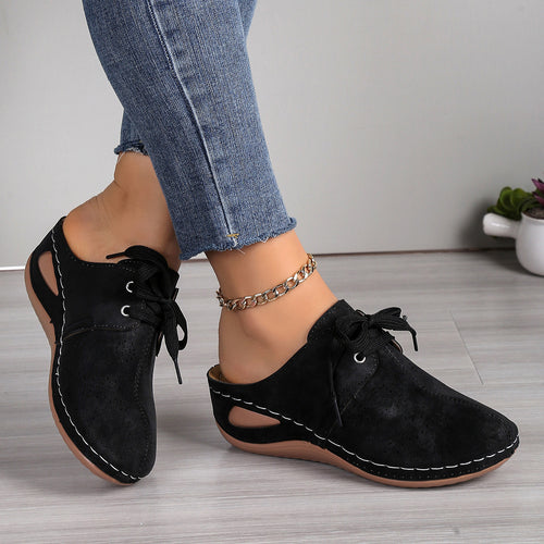 Damen modische Mokassins mit luftiger Perforation und dekorativem Schnürdesign EB