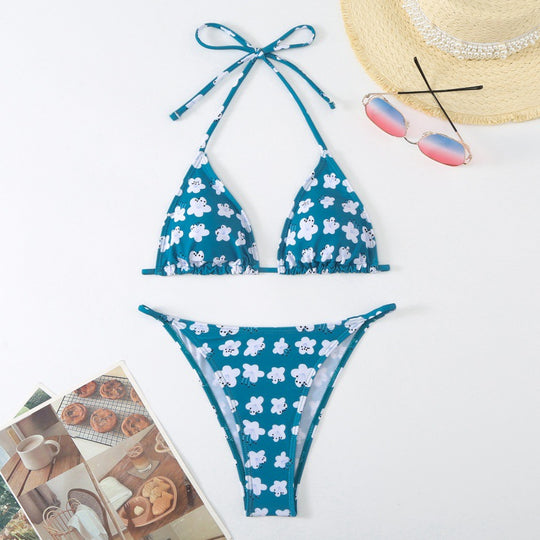 Damen Triangel-Bikini mit verspieltem floralem Design und verstellbaren Trägern EB