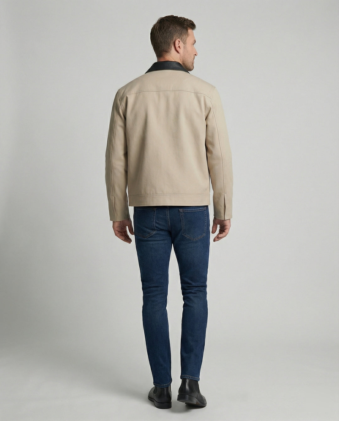 Herren kastenförmige Kurzjacke im Blousonstil mit Kontrastkragen in Lederoptik und seitlichen Eingrifftaschen EB