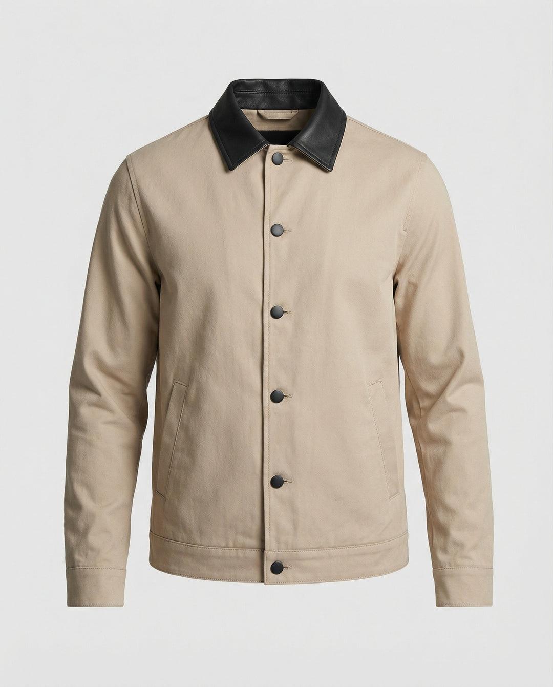 Herren kastenförmige Kurzjacke im Blousonstil mit Kontrastkragen in Lederoptik und seitlichen Eingrifftaschen EB