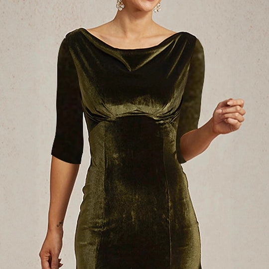 Damen Maxikleid aus samtigem Material mit elegantem Carmen-Ausschnitt EB