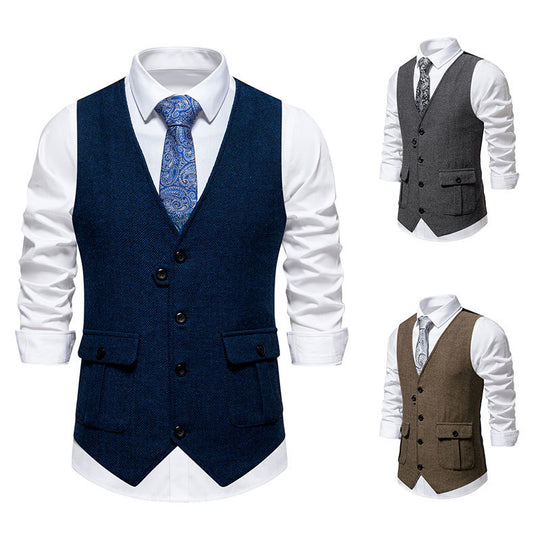 Herren elegante Weste im Herringbone-Design mit praktischen Taschen EB