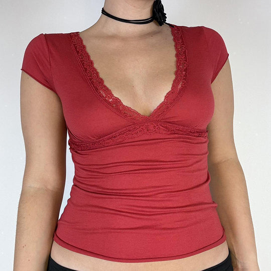 Damen Elegantes Oberteil mit Spitzen- und Drapierungselementen EB
