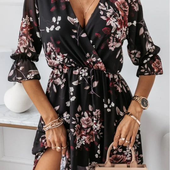 Damen elegantes Maxikleid mit animalischen Mustern und modischem Schlitz EB