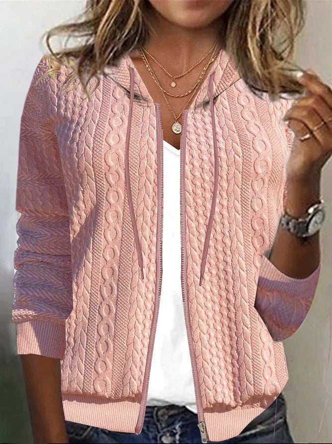 Damen Strickjacke mit Kapuze und schickem Zopfmuster EB