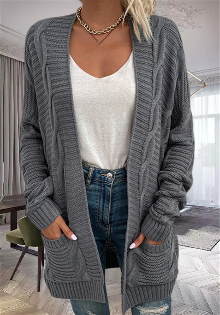 Damen Grobstrickcardigan mit seitlichen Taschen und feinem Muster EB
