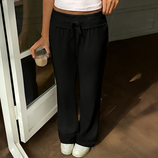Damen nan weite Loungehose mit Umschlagbund, Kordelzug und fließendem Jersey EB