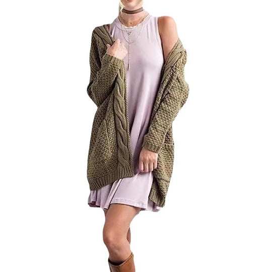 Damen Luftiger Strickcardigan mit offenen Taschen und lässigem Schnitt EB