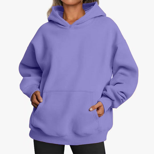 Damen nan extralanger Oversize-Kapuzenpullover im Boxy-Schnitt mit Kängurutasche und geripptem Abschluss EB