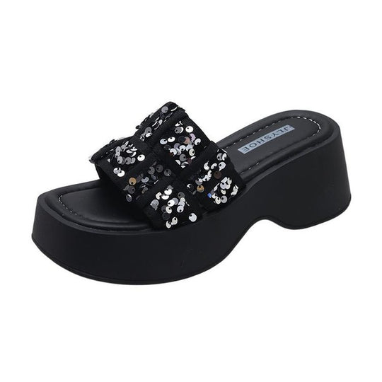 Damen Glitzernde Plateau-Pantoletten mit bequemer Sohle EB
