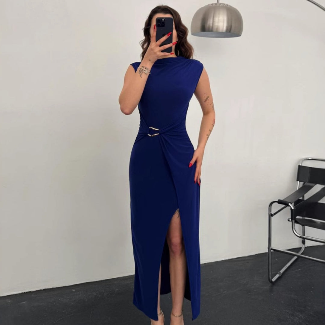 Damen Elegantes Wickelkleid mit seitlichem Schlitz und Gürtel EB