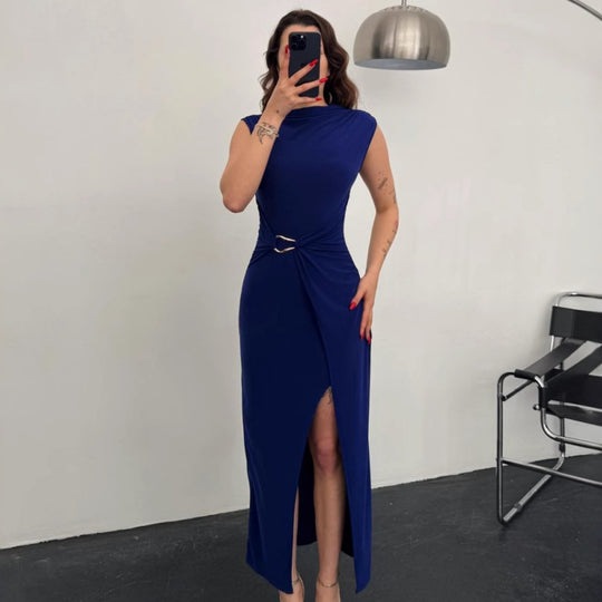 Damen Elegantes Wickelkleid mit seitlichem Schlitz und Gürtel EB