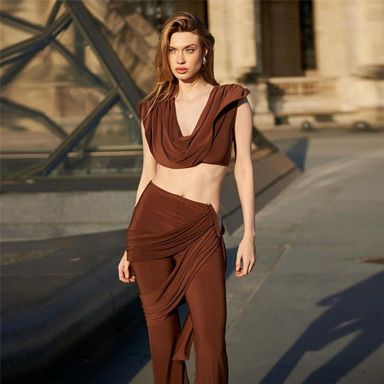 Damen Elegantes Ensemble mit fließendem Oberteil und weitem Bein EB