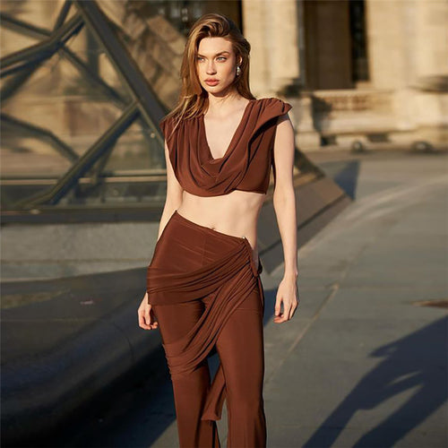 Damen Elegantes Ensemble mit fließendem Oberteil und weitem Bein EB