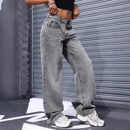 Damen Weite Jeans im lässigen Urban-Style mit hohem Bund und markanten Nähten EB