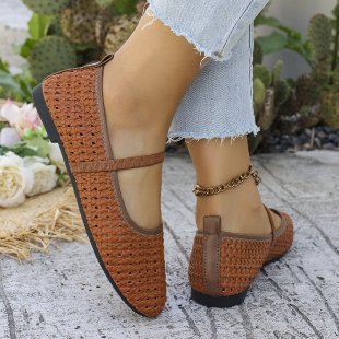 Damen geflochtene Ballerinas mit atmungsaktivem Design und komfortabler Sohle EB
