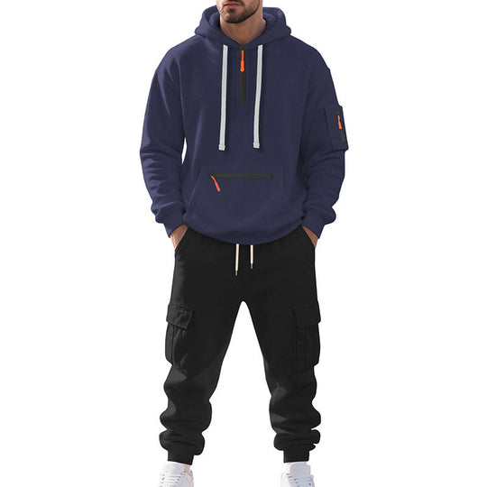 Herren Zweiteiliger Performance-Jogginganzug mit Kapuzen-Hoodie, wasserabweisenden Reißverschlüssen und Cargo-Jogger EB