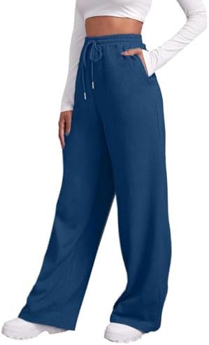 Damen nan weite High‑Waist Palazzo-Loungehose mit elastischem Komfortbund, Kordelzug und seitlichen Eingrifftaschen EB