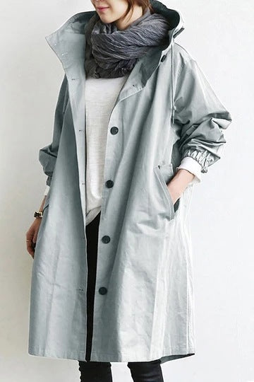 Damen nan leichter oversized Parka-Mantel mit Kapuze, Taillenzug und seitlichem Gehschlitz EB