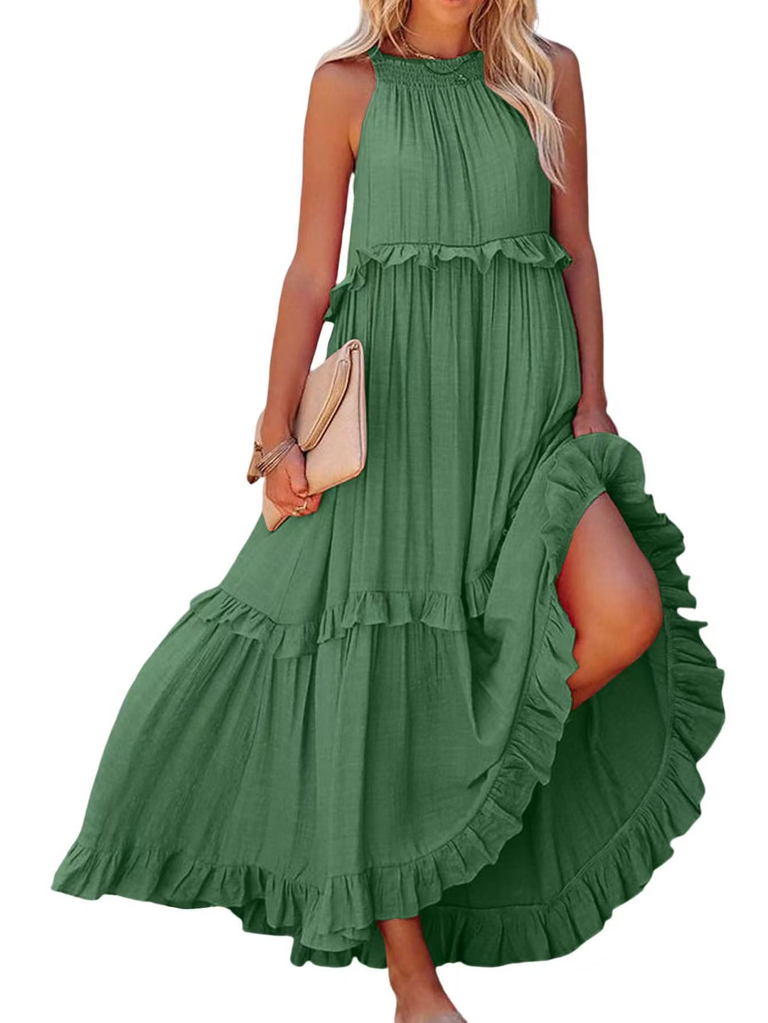 Damen Maxikleid mit Rüschendetails und luftiger Silhouette EB