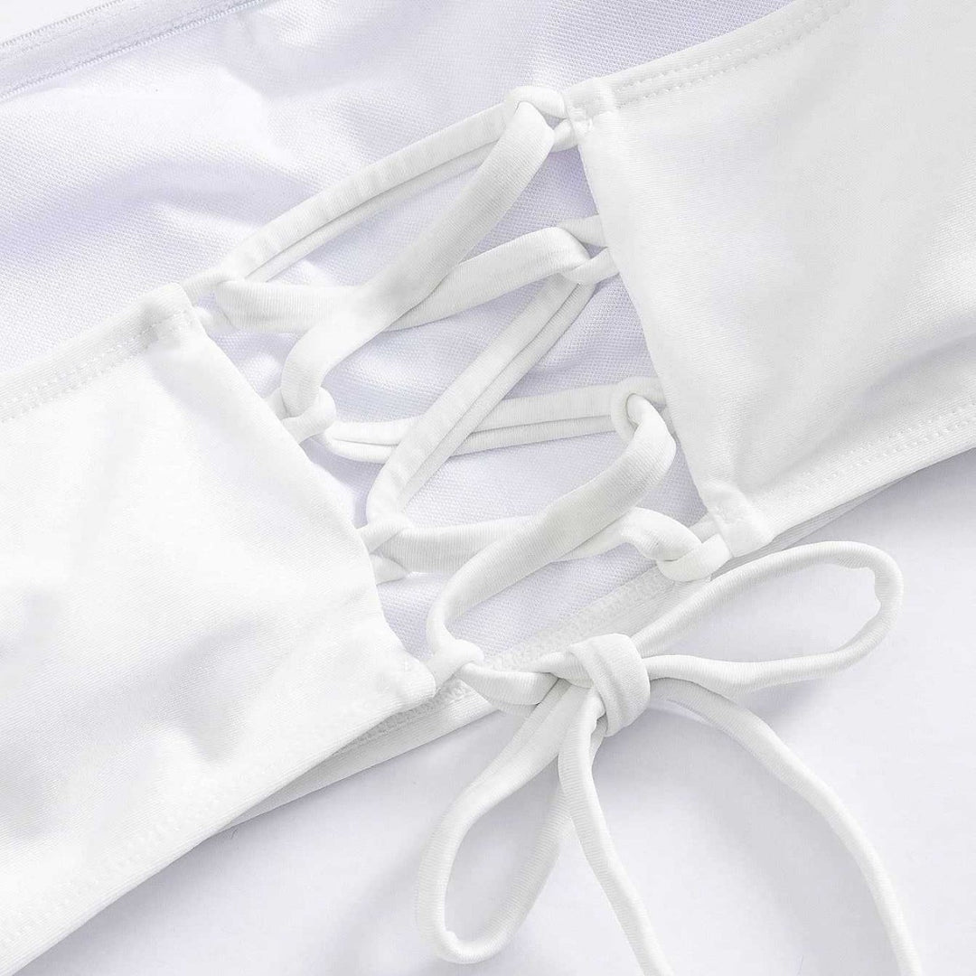 Damen Bikini-Set mit elegantem Bandeau-Oberteil und verspieltem Maxirock EB