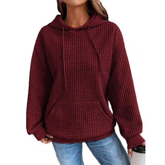 Damen lässiger Hoodie mit strukturierter Oberfläche und praktischer Kängurutasche EB