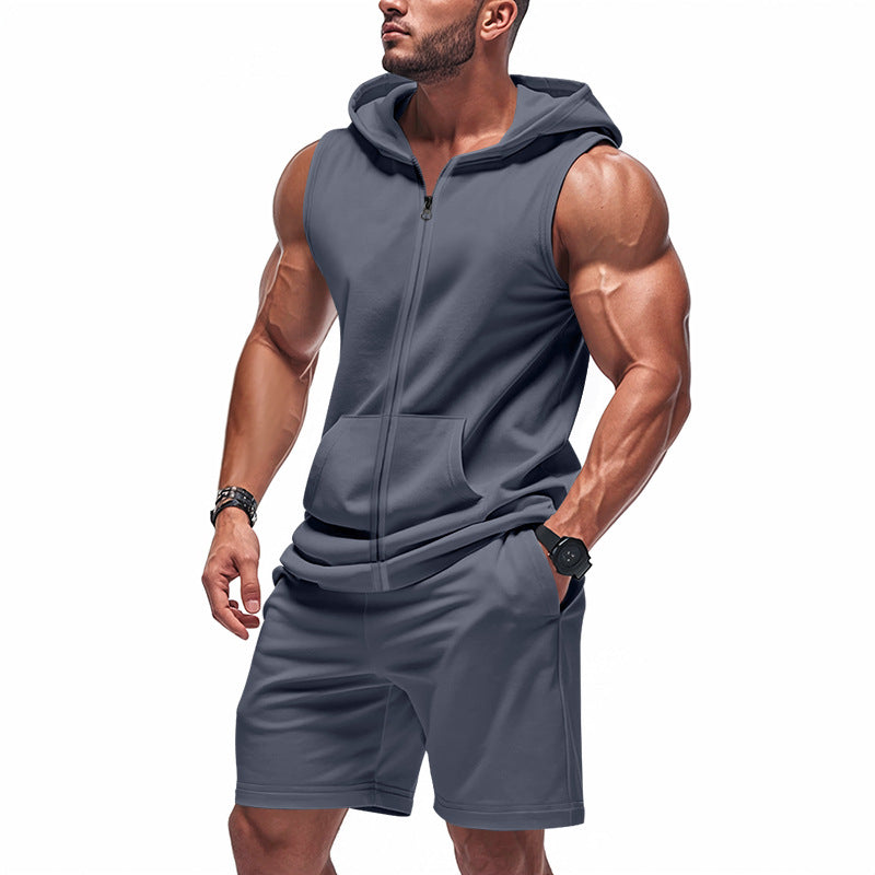 Herren Sportliches Kapuzenset mit kurzer Hose und praktischen Taschen EB