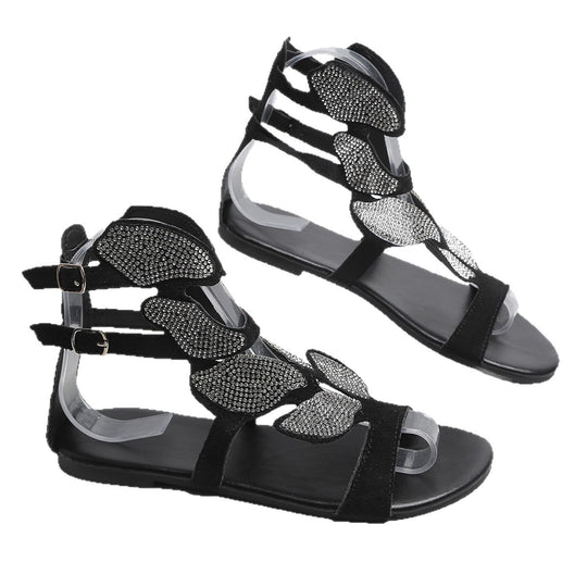 Damen elegante Sandalen mit funkelnden Strassapplikationen und modernem Riemendesign EB