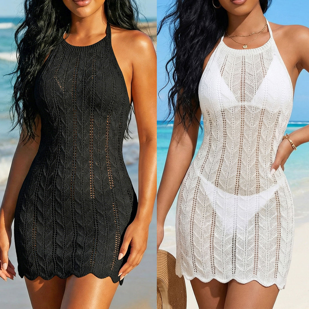 Damen gehäkeltes Strandkleid mit modischem V-Ausschnitt EB