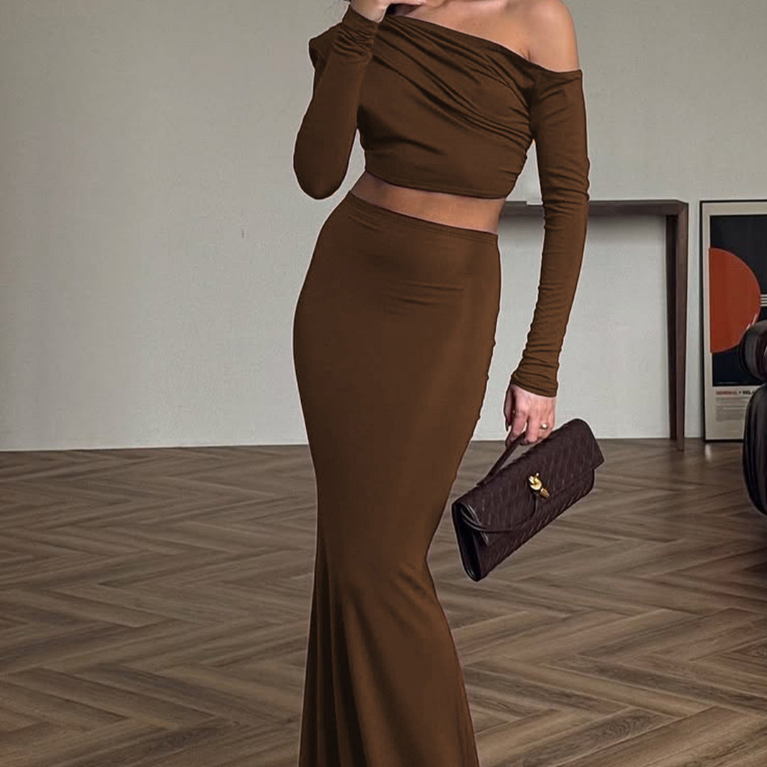 Damen Elegantes Asymmetrisches Langarm-Kleid EB