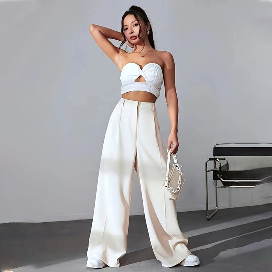 Damen weite Hochtaillen-Hose mit eleganter Faltenlegung und zeitgemäßem Schnitt EB