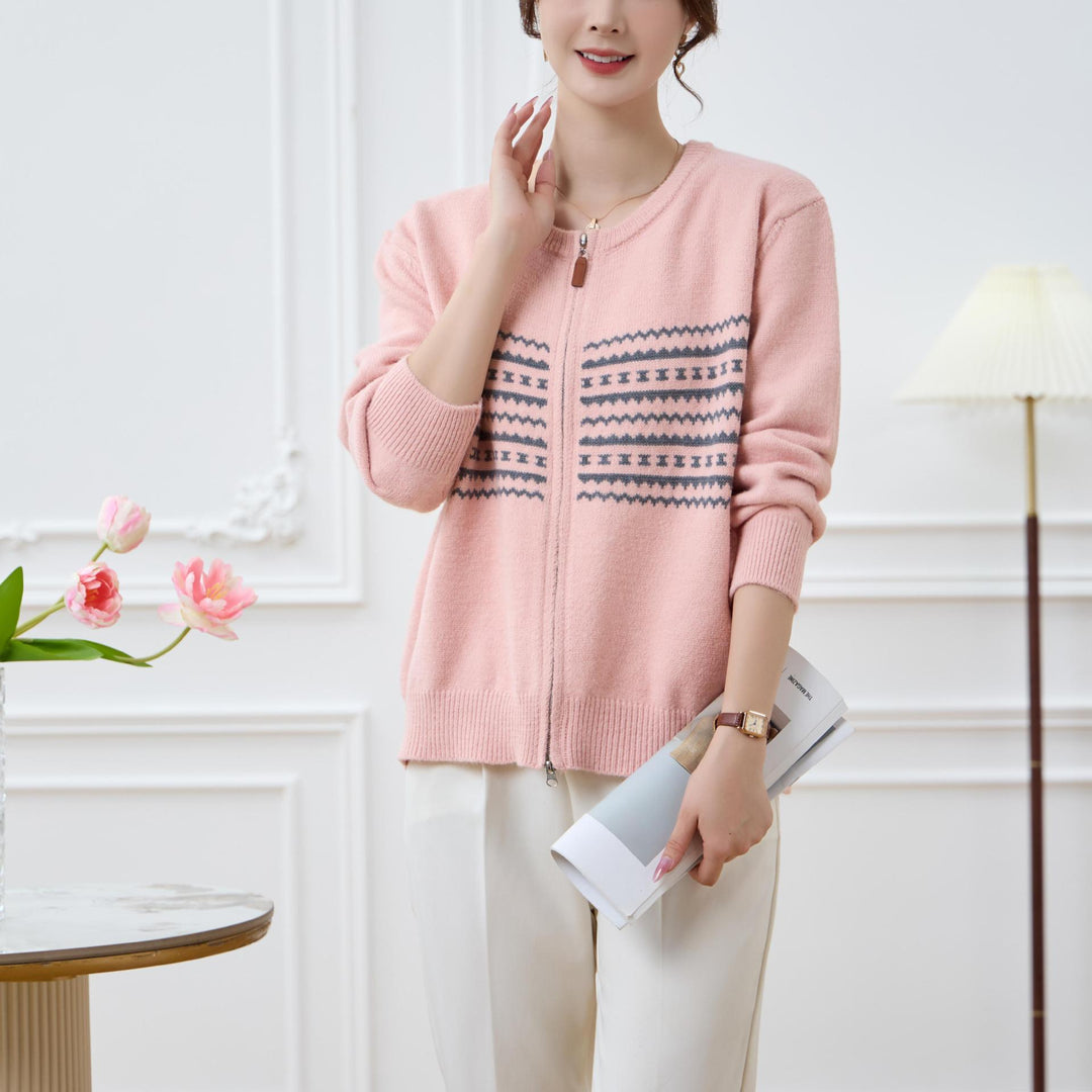 Damen Strickjacke mit Reißverschluss und nordischen Mustern EB