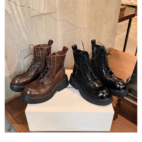 Damen Schnürstiefel mit robustem Blockabsatz und wärmendem Innenfutter EB