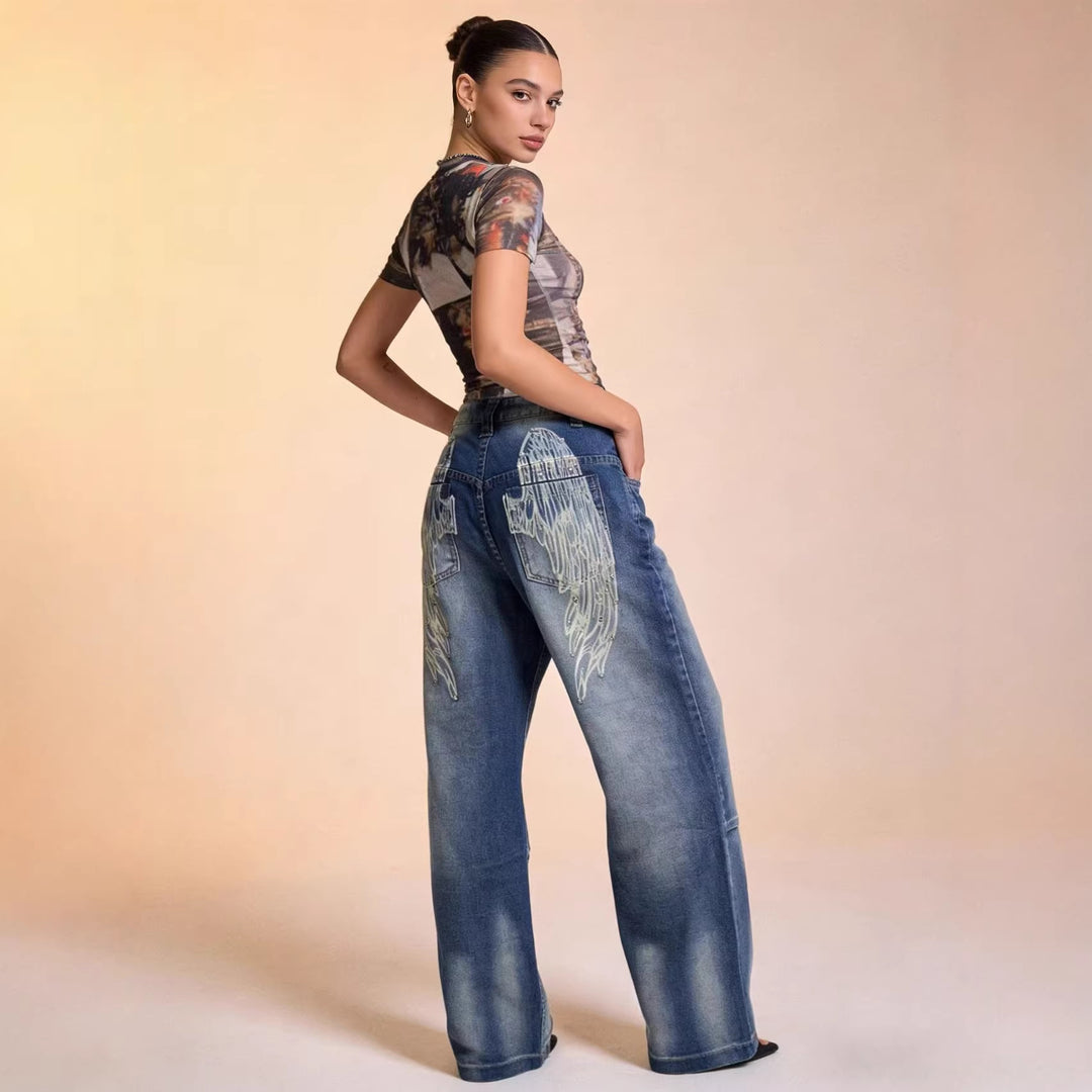 Damen Schlagjeans mit weitem Bein und modischen Waschungseffekten EB