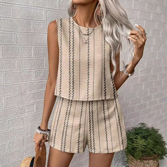 Damen lässiges Set mit ärmellosem Oberteil und Shorts EB