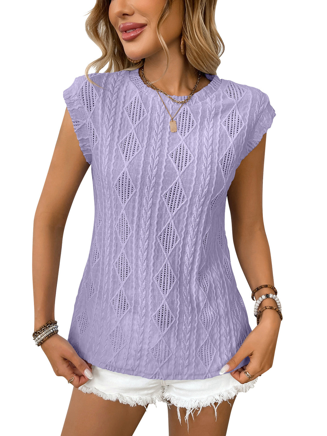EB | Jacquard T-Shirt mit Rundhalsausschnitt und kurzen Ärmeln