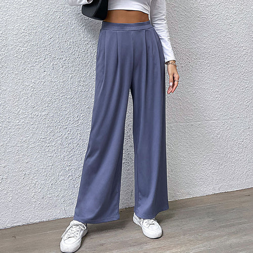 Damen Weite High-Waist-Hose mit eleganten Falten und elastischem Bund EB