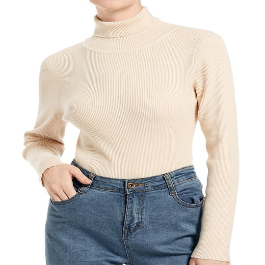 Damen hochwertiger Rippenstrickpullover mit hohem Kragen EB